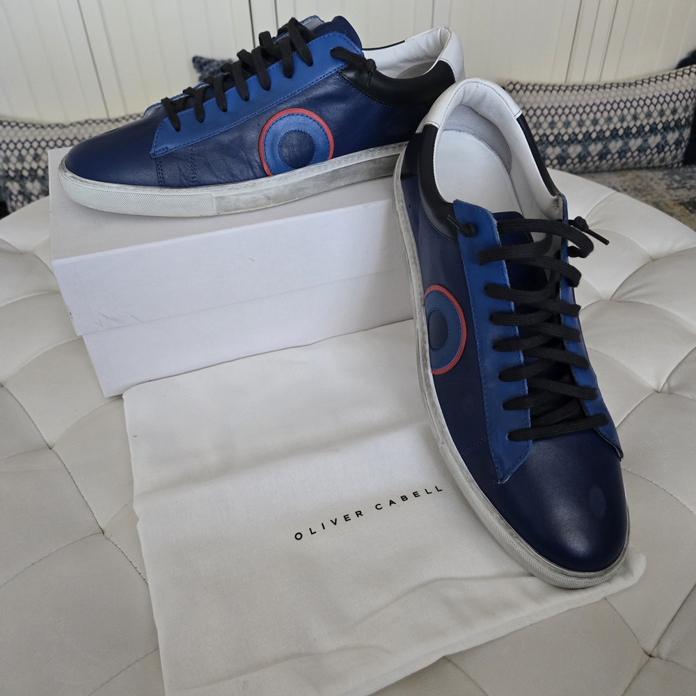 Super Rare Oliver Cabell Men's Moto Blue Italian leather Sneakers 13 14 US 47 EU